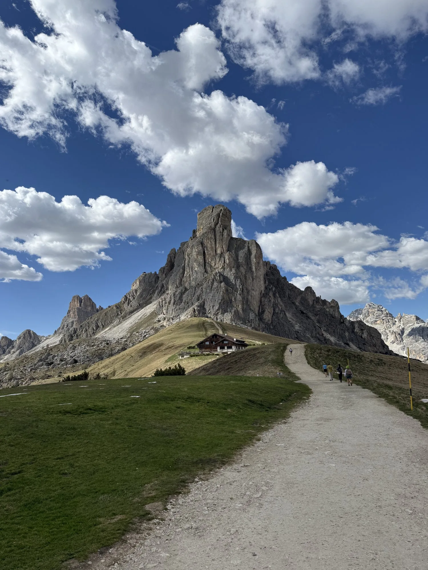 Ra Gusela peak above the summit meadow at Passo Giau, Dolomites